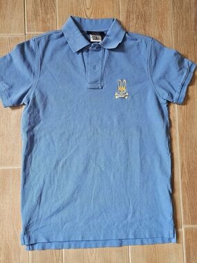 Psycho Bunny Light Blue Polo with Large Logo Yellow Bunny, Size 3 XS